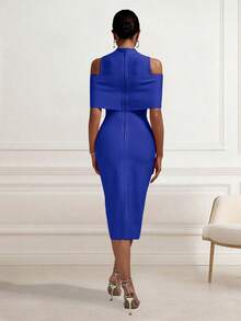 Solid Color Elegant Cutout Slit Zipper Formal Evening Cocktail Party Wedding Guest Dresses - Royal Blue - View 2