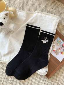 5 paires de chaussettes coréennes style automne/hiver nouvelles pour femmes, chaussettes mi-mollet mignons style dessin animé, chaussettes de sport avec une touche d'écolière - Multicolore - Voir 5
