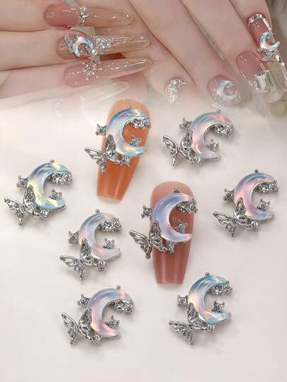 5个摩卡月亮蝴蝶美甲饰品，3D美甲装饰，合金蝴蝶美甲配件，美甲用品美甲宝石
