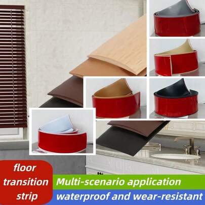 1 pieza Protector de borde de piso autoadhesivo, tira de transición de alfombra a piso, decoración de borde de tablero de pared de PVC, tira de transición sellante duradera y cortable DIY (1m X 5cm)