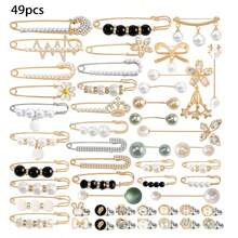 49pcs Shoe & Boot Decorative Accessories - Pins, Adjustable Buckles, Faux Pearl Brooches, Sweater Shawl Hat Clips, Clothing Dress Brooch Pins, Pants Waist Belt Fasteners, Safety Pins - Multicolor - View 10