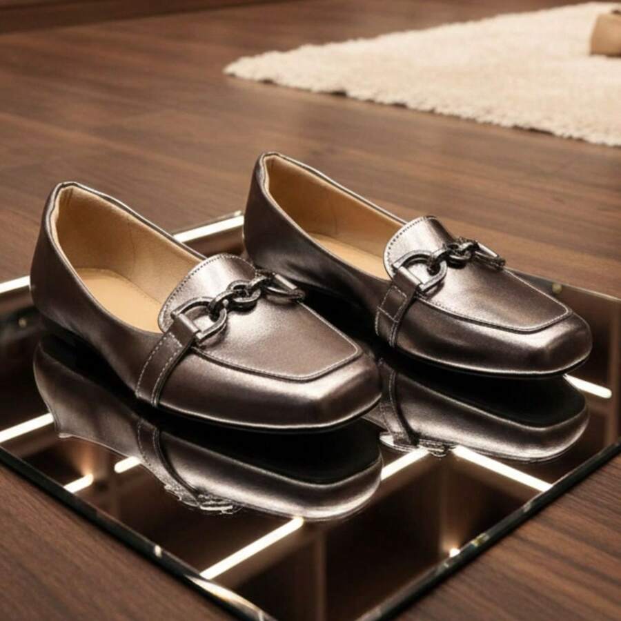 Women's Comfortable Square Toe Loafer With Elegant Embellishment - Premium Line - 深灰色 - 查看 1