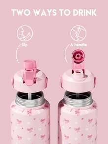 18/26/40 oz Insulated Water Bottle with 2-in-1 Straw and Spout Lid, Keep Cold 24H, Leak-Proof, Fits in Car Cup Holder, Stainless Steel Water Bottle for Sports, Travel, and School (Sweetheart Bow) - 40oz粉紅雛菊蝴蝶結 - 查看 6
