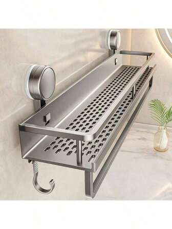 1 件装带吸盘的防锈壁挂式淋浴架 - 带毛巾钩的重型浮动架，节省空间的浴室收纳架，用于存放洗发水、肥皂和配件