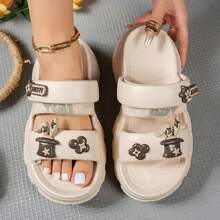 ASOFTER 女士户外凉鞋，女士室内拖鞋，涂鸦设计女鞋，可爱俏皮兔子鞋，时尚百搭二合一女鞋，舒适透气，多种颜色可选，适合派对、户外、海滩、办公室等场合。 - 米色 - 查看 9