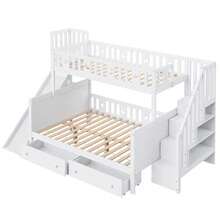 Children's Bed 90*200/140*200 Cm, Solid Wood - Shelf With Rail And Storage Unit With Safety Seat, Two Large Shoe Racks And A Bed Frame, White - White - View 6