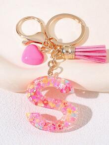 1pc Pink Heart Shaped Creative Keychain, 26pcs A-Z English Letter Children's Bag Accessories, Butterfly Letter Pendant Keychain, Valentine's Day Heart Keychain, Couples Keychain, Gift - Pink - View 25