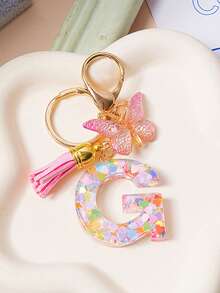 1pc Creative Keychain With 26 English Alphabet & Butterflies Pendant For Girls' Luggage And Bags