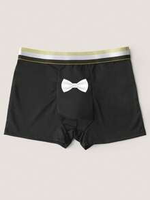 2pcs Men's Black Sexy Bow Tie Printed Briefs, Stretchy Everyday Underwear - Black - View 4