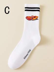 Disney 5双装汽车卡通图案男士中筒袜，黑白条纹，可爱图案，防臭吸湿，休闲船袜，适合学生/成人作为礼物和日常穿着 - 彩色 - 查看 14