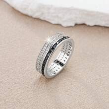 خاتم من الفضة الإسترليني عيار 925 مرصع بالراين ستون باللونين الأسود والأبيض، تصميم أنيق للمواعدة والحفلات والاستخدام اليومي، إكسسوار شخصي، للأزواج والصداقة، هدية للمناسبات