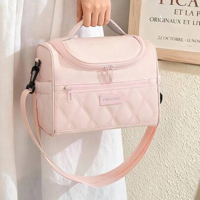 1 pieza Bolsa de almuerzo aislada linda de dopamina de 8L, material impermeable y a prueba de fugas de fibra de poliéster de gran capacidad, caja de enfriamiento portátil para adultos con cremallera, paquete de almuerzo reutilizable para estudiantes, con múltiples compartimentos, correa para el hombro ajustable para la escuela, la oficina y el picnic, caja de almuerzo reutilizable multicolor para la oficina, el trabajo, la escuela, el picnic, la playa, bolsa enfriadora a prueba de fugas con asa