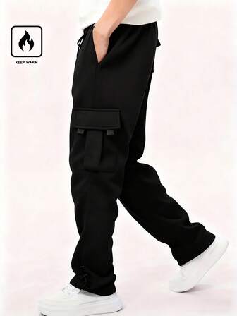 Męskie spodnie typu casual, termiczne, grube, ciepłe, z kieszeniami, jesień/zima