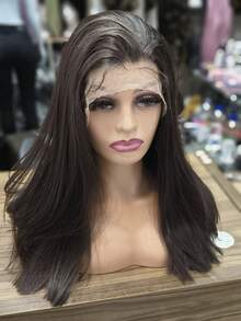 FRONT LACE PERUCA WIG PREMIUM PARA USO DIARIO CURTINHA LONG BOB CASTANHO PRETA LOIRA MORENA ILUMINADA LISA ONDULADA - Marrom - Visão 1