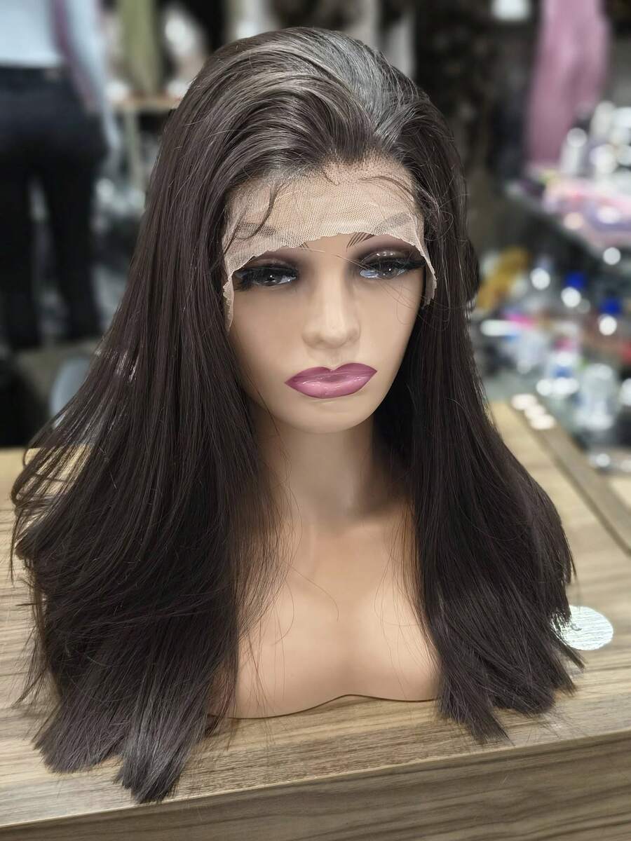 FRONT LACE PERUCA WIG PREMIUM PARA USO DIARIO CURTINHA LONG BOB CASTANHO PRETA LOIRA MORENA ILUMINADA LISA ONDULADA - Marrom - Visão 1