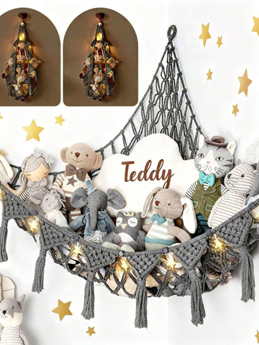 Boho Style Plush Doll Hammock Or Net With LED Lights (Batteries Not Included), Extra Large Plush Doll Storage Rack, Suitable For Small Or Large Plush Toys