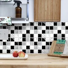 1 Roll Of 2-Meter-Long Self-Adhesive Waterproof PVC Wallpaper, Multi-Color Mosaic Squares For Free Cutting And Home Decoration. Ideal For Kitchen Applications And Interior Beautification In Living Rooms, Kitchens, Bedrooms, Bathrooms, Staircases, Accent Walls, Floors, Walls, And Holiday Backdrops - Multicolor - View 10