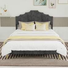 Modern Minimalist And Plush Bed, Comfortable And Soft Headboard, 140*200CM, Grey, Multifunctional Bedroom Furniture, Low Bed Frame Without Gas Spring, Mattress Not Included. - Gray + Fabric + Metal + Memory Foam - View 3