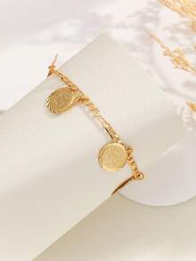 1件镀金独特闪亮个性化多功能链条圆环吊坠手链 - 金色 - 查看 3