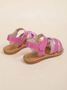 1 Pair Toddler Girls' Glitter Criss-Cross Open Toe Soft Bottom PU Fashion Cute Durable Hook And Loop Non-Slip Children Sandals, Suitable For 3-15 Years Old Boys And Girls, For Home, Party, School, Indoor, Outdoor, Beach, Spring/Summer 2025 New Arrival - Watermelon Pink - View 7