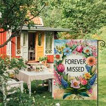 1pc Forever Missed Garden Flag - Floral Wreath Print, Double Sided Waterproof Banner - Memorial House Flag For Remembering Loved Ones - Suitable For Outdoor Decor, Yard Decor, Garden Decorations - 12x18inch - Perfect Gift For Bereaved Family & Friends - 1PC - View 6