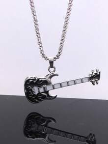 1 pieza Collar con colgante de guitarra de música hip hop, collar de estilo callejero de acero inoxidable para hombres, adecuado para festivales de música - Collar con colgante de guitarra eléctrica - Ver 14