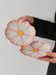 1/2/4pcs Pink Floral Ceramic Plates, European Sunflower Ceramic Dinner Plates, Casual Snack Plates, Afternoon Tea Dessert Trays, Breakfast Plates, Coffee Trays, Ceramic Dinnerware, Fruit Plates, Candy Dishes, Gift Tableware - Multicolor - View 8