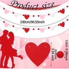 1 Set Valentine's Day Felt Ball Wreath, Heart Shaped Felt Banner, Plush Ball Wreath Hanging Decor - Multicolor - View 2