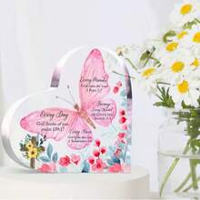 1pc Acrylic Heart-Shaped Bible & Inspirational Poem Decor, Perfect Birthday Gift For Faithful Women, Room Decoration Plaque And Sign - Multicolor - View 4