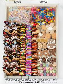 VBOOR 914/879/864/280 Pcs/Set Cute Colorful Cartoon Hair Accessories Set, Including Cartoon Hair Clips, Claws, BB Clips, Rhinestone Flower Hair Clips, Various Hair Ties, Scrunchies, Hair Bands - Suitable For Girls And Women, Essential For Daily Cute Hairstyles - Girl Hair Accessories, Great Gift Choice For Holidays, School Stuff, Gifts, Head Accessories