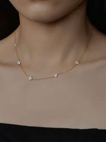1pc Luxury S925 Silver Chain Four-Leaf Clover Cubic Zirconia Necklace, Jewelry Gift For Women, Suitable For Daily Wear, Casual, Travel, Party, Collection, Comes With Elegant Gift Box For Birthday, Holiday, Thanksgiving, Christmas - Multicolor - View 6