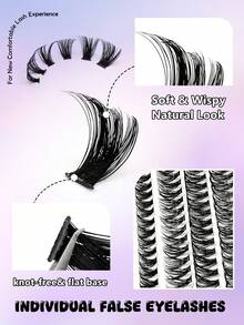 Asiteo 590片D型卷翘簇状假睫毛，高容量，30D+40D+50D+60D+80D+100D，DIY睫毛簇，浓密自然，轻盈纤细，单根分段式假睫毛嫁接套装，包含化妆工具、胶水、定型液、卸妆液、睫毛镊子和刷子，适合在家DIY使用。 - 彩色 - 查看 4