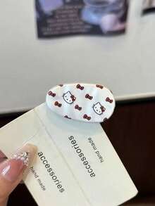 [ترخيص سانريو] 5 قطع مشبك شعر بتصميم قطرة المطر مع تصميم هالو كيتي الأبيض الحليبي، جميل وحلو، بطراز كرتوني، مشبك شعر بيضاوي متعدد الاستخدامات، إكسسوار شعر