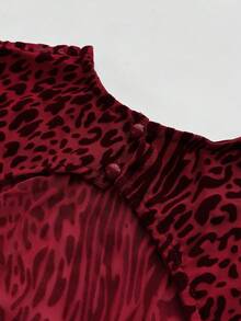 Women Sexy Red Leopard Print Long Sleeve Bodycon Maxi Dress For Party Club Night Out New Year Valentines Day - 紅色 - 查看 7