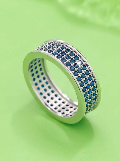 خاتم واسع متعدد الصفوف من الزركونيا التركيبية بتصميم بسيط وعملي للنساء، مناسب لعيد الحب، المواعيد العادية، السفر والاستخدام اليومي العادي