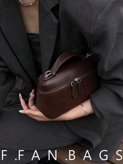 1pc Minimalist & Fashionable Small Square Bag, Faux Suede Retro Style, Suitable For Girls, Women, College Students, Female Professionals, Great For Work, Business, Commuting, School And More