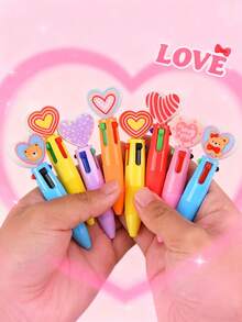 24pcs Valentine's Day Fun Kids Ballpoint Pens, 0.7mm Cute Animal Patterns, Multi-Color Retractable, 4-In-1, Valentine's Stationery, Party Favors, Student Supplies, Rewards - Multicolor - View 3