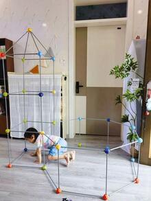 98pcs Castle 3D Geometric Building Blocks DIY House Construction Straws Transformable Building Blocks Children's Spatial Intelligence Development Play Tent DIY Bead Castle Building Blocks