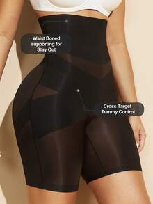 2pcs Women's Steel Boned Shapewear High Waist Tummy Control & Butt Lift Double Layer Compression X-Design Seamless Breathable Fabric Lumbar Figure - Black - View 3