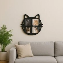 Black MDF Cat Photo Wall, 4 Spaces 10x15, Pet Themed Decoration With Paw Prints, 45x45cm - Black - View 2