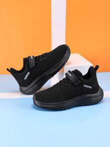 Sports Shoes/ Shoes/' Running Shoes/' Walking Shoes, Mesh & PU Leather, Breathable, Suitable For Spring, Summer, Autumn, Winter, Back To School, New Design, Lightweight, Non-Slip Rubber Sole, Hook And Loop Closure For Easy On/Off, Fit For Running, School, Outdoor, Training, 4 Colors Available, Ages 3-14 - Black - View 7