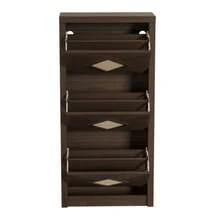 Vintage Schuhschrank mit Rattan-Dekor, 3 Klappfächer, Retro Schuhregal aus Holzoptik Dunkelbraun, platzsparender Schuhschrank 54x25x115 cm, Flurmöbel im modernen Landhausstil - Holz - Übersicht 5