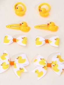 Set de 8 piezas de pinzas para el cabello decoradas con patitos de dibujos animados, lazos para el cabello con estampado de botones, accesorios para el cabello atractivos para uso diario y fiestas de adolescentes - Multicolor - Ver 2