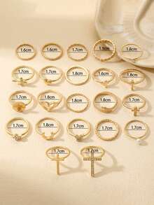 22枚镶钻时尚戒指套装，朋克十字架、蝴蝶、心形元素，适合女性日常佩戴、服装装饰、约会、派对、节日礼物[尺寸已标记，闭合式戒指，请勿强行打开]，戒指形状随机 - 金色 - 查看 3