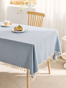 Zulita 1 pieza Mantel cuadrado de textura de lino resistente al agua y a las manchas con borlas, mantel decorativo resistente a las arrugas estilo granja, adecuado para el hogar, cena, cocina, exterior, picnic (140 x 180 cm)