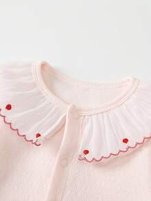 Baby Girl Patchwork Embroidery Ruffle Trim Snap Front Jumpsuit - Pink - View 3
