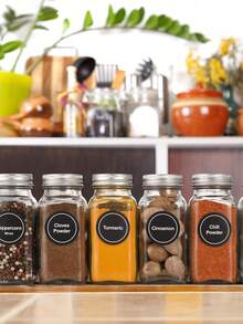 1/5 Sheets 180pcs Spice Labels Round Adhesive Spice Jars Labels Stickers Blank Writable Labels Seasoning Labels For Kitchen Pantry Jars Caps Food Containers Spice Organizers - Black - View 2