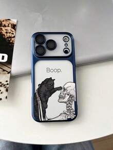 Y2K Gothic Skeleton & Black Cat Print PC Phone Case For IPhone 12 13 14 15 16 17 - Cool  Shockproof Cover For Teens Girls Boys Daily Party Use - Màu xanh lam - Xem 3