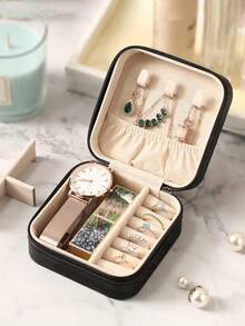 Hộp đựng trang sức nhỏ gọn, hộp trang sức du lịch mini có khóa kéo dùng để đựng bông tai, nhẫn, dây chuyền, mặt dây chuyền, đồng hồ, son môi và các loại trang sức nhỏ khác, phụ kiện du lịch, quà tặng cho phù dâu, hộp trang sức mini du lịch cho bé gái/phụ nữ, trang trí phòng. - Nhiều màu - Xem 4