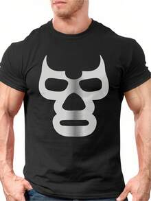 Crew Neck Casual Men's Tee - 100% Cotton Short Sleeve, Daily Casual - Negro - Ver 1